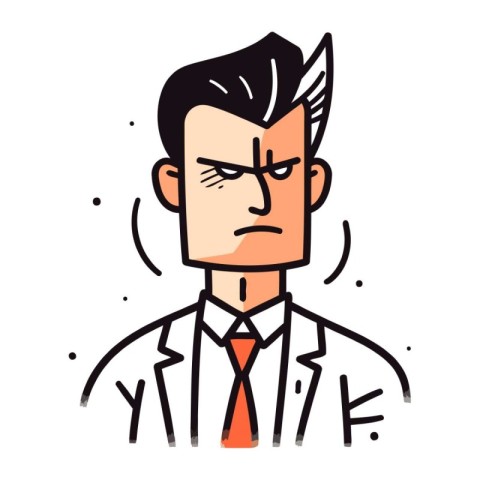 Vector illustration of businessman with sad face. Line art style