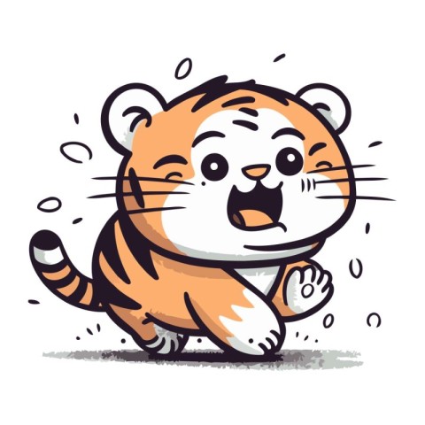 Cute cartoon tiger running. Vector illustration isolated on whit