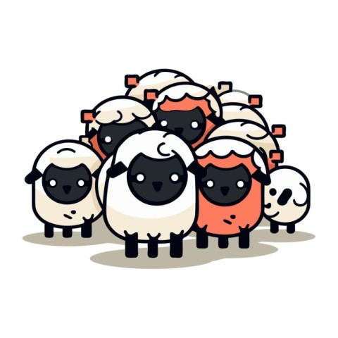 Cute cartoon sheeps. Vector illustration of a flock of sheep.