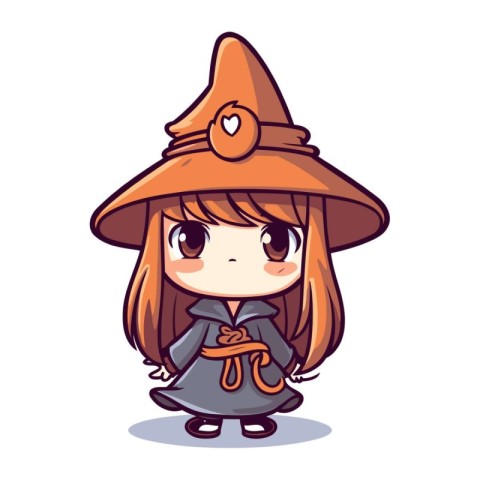 Cute little witch girl. Vector illustration isolated on white ba