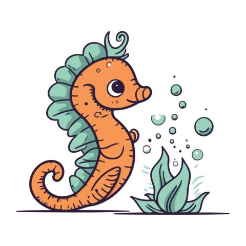 Cute cartoon seahorse. Vector illustration of a sea horse.