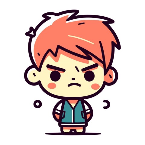 Sad boy cartoon character. Vector illustration. Isolated on whit