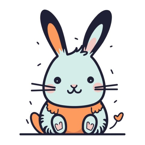 Cute cartoon rabbit sitting on the ground. Vector illustration i