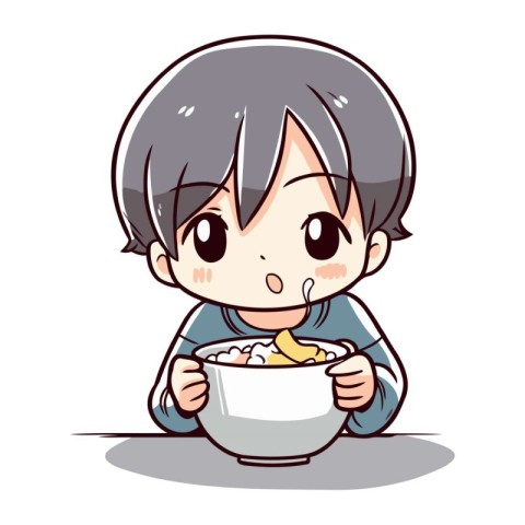 Illustration of a Kid Girl Eating a Bowl of Corn Flakes