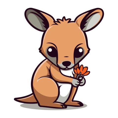 Cute kangaroo with flower character cartoon vector illustration