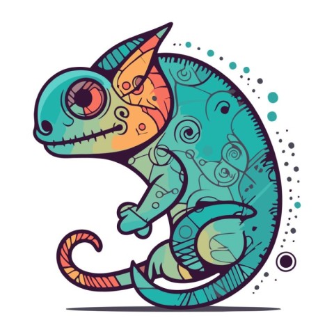 Cute chameleon. Colorful vector illustration. Cartoon style.