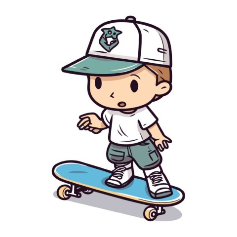 Boy Skateboarding   Colorful Cartoon Vector Illustration. Isolat