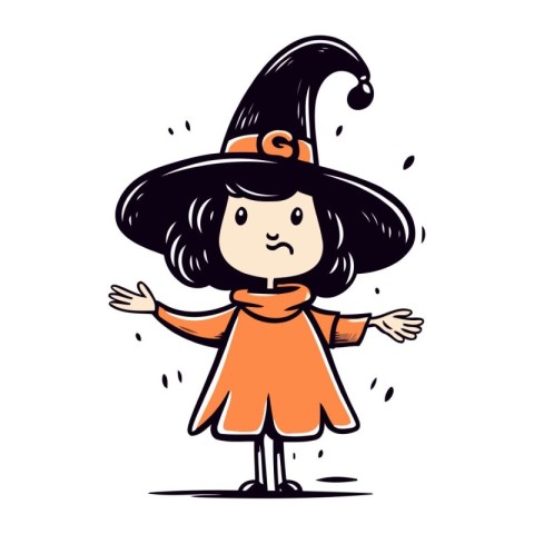 Cartoon witch. Vector illustration. Hand drawn doodle.