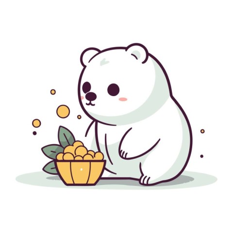 Cute polar bear with a bowl of orange. Vector illustration.