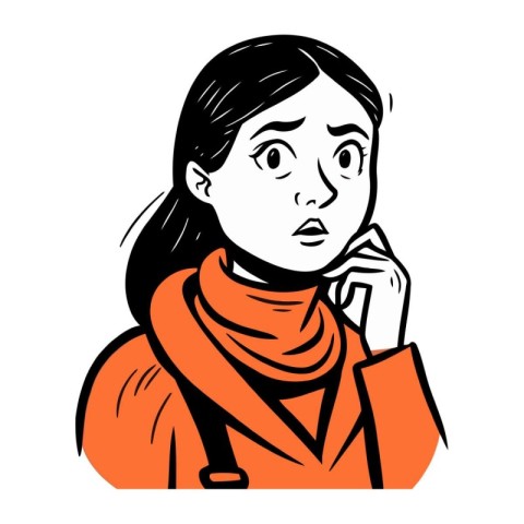 Illustration of a woman wearing a red scarf and frowning face