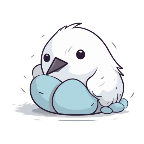 Illustration of a Cute Little White Bird Holding a Blue Egg