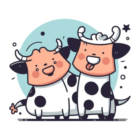 Cute cow couple in love. Vector illustration in cartoon style.