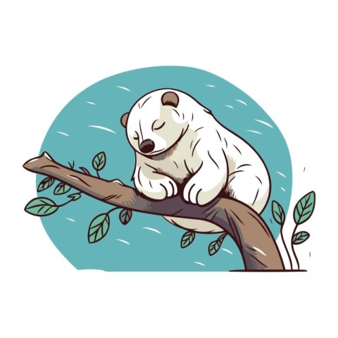 Polar bear sitting on a tree branch. Vector cartoon illustration