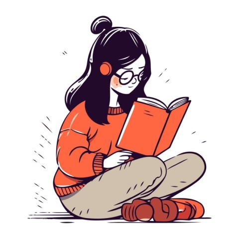 Girl reading a book. Vector illustration in doodle style.