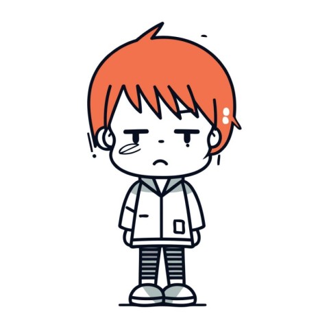 Cartoon boy with sad expression. Vector illustration of a boy wi