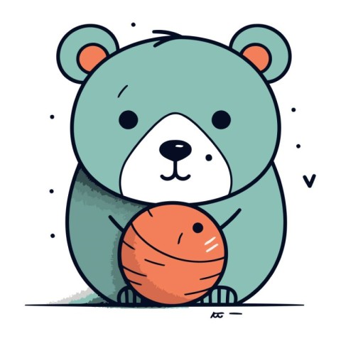 Cute cartoon bear with ball of yarn. Vector illustration in dood