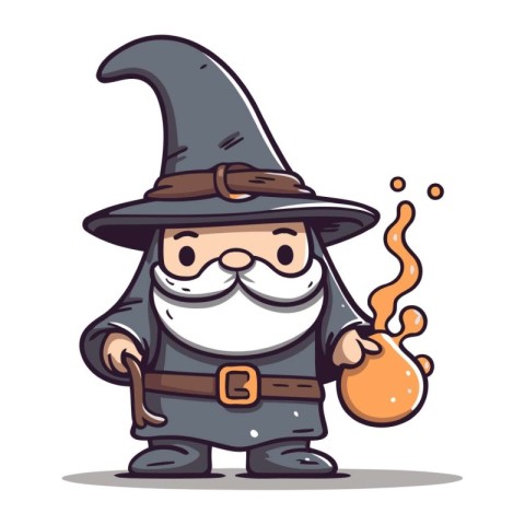 Witch with pot of potion cartoon character vector illustration.