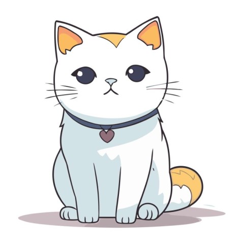 Cute cartoon cat sitting and looking at camera. Vector illustrat