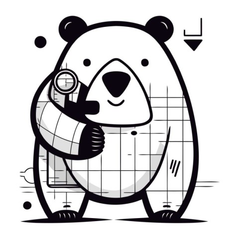 Polar bear holding a magnifying glass. Vector illustration in ca