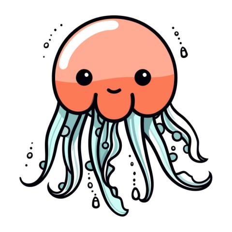 Cute cartoon jellyfish. Vector illustration isolated on white ba