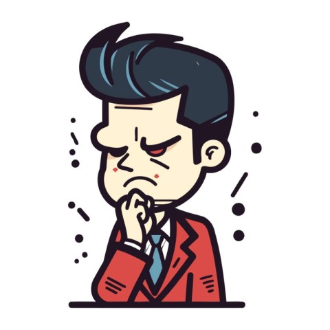 Sad man cartoon character vector illustration. Businessman in bu