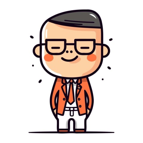 Cute Cartoon Man Wearing Suit and Glasses Vector Illustration