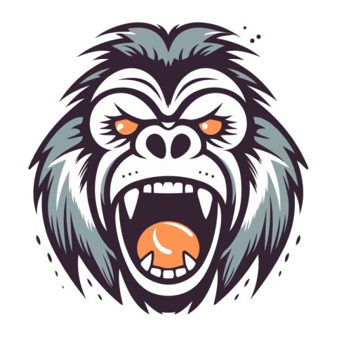 Angry gorilla head with tennis ball. Vector illustration isolate