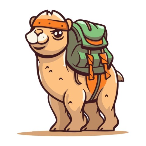 Camel with backpack. Vector illustration isolated on a white bac