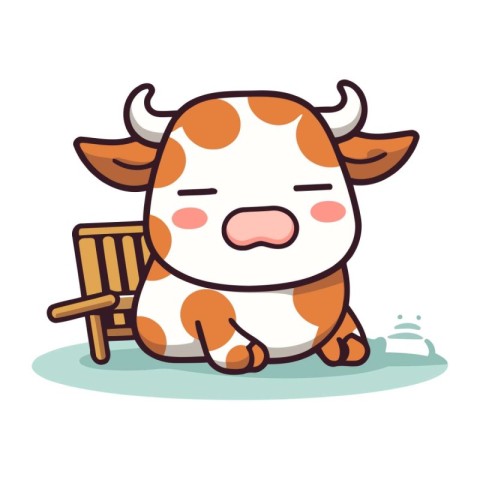 Cute cow sitting on the chair. Vector illustration in cartoon st