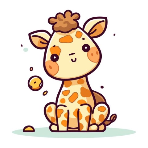 Cute little giraffe sitting and smiling. Vector illustration in