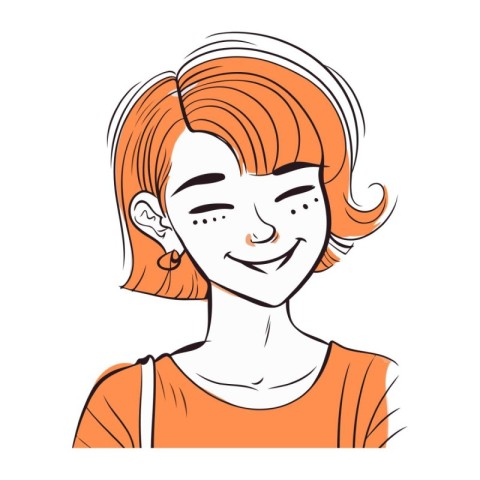 Portrait of a beautiful girl with freckles. Vector illustration