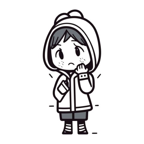 Illustration of a Girl Wearing Winter Clothes and Sneezing