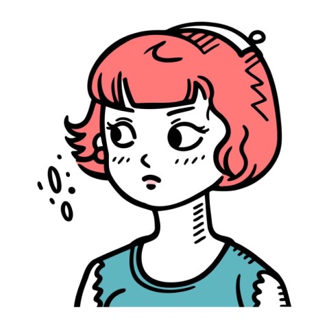 Vector illustration of a girl with pink hair and blue t shirt