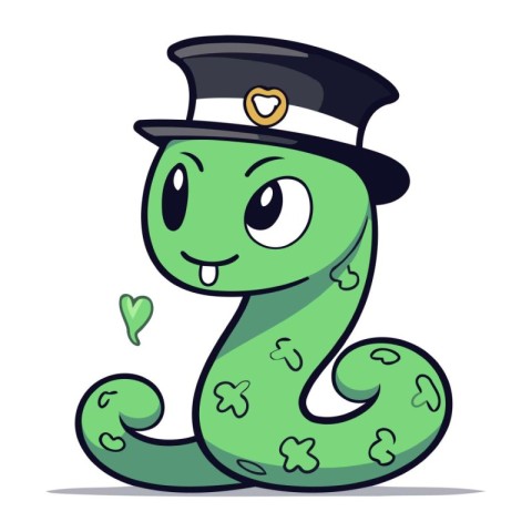 Illustration of a Green Snake Wearing a Police Hat and Costume