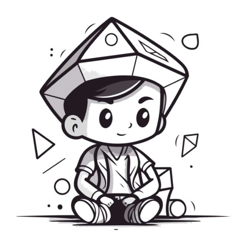 Illustration of a Kid Boy Sitting and Playing with a Diamond.