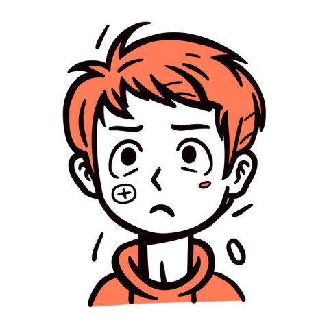 Illustration of a red haired boy with fever and sore throat