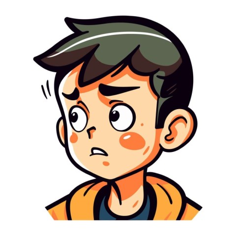 Illustration of a boy with a sad expression on his face.