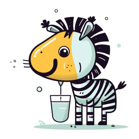 Cute cartoon zebra character with glass of milk. Vector illustra