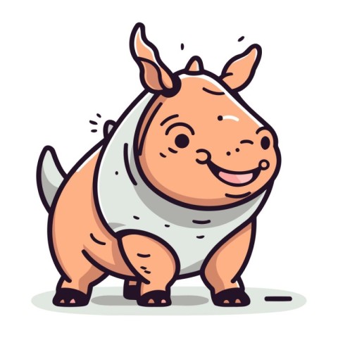 Cute cartoon rhinoceros standing and smiling. Vector illustratio
