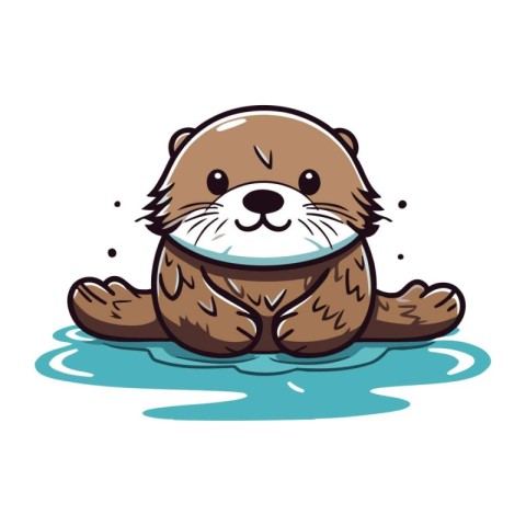 Cute otter sitting in the water. Vector illustration of a cartoo