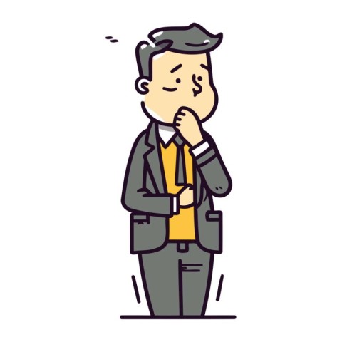 Thinking businessman with briefcase. Vector illustration in thin