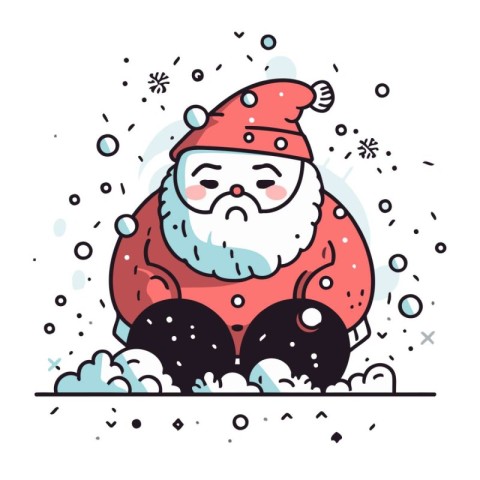 Cute hand drawn vector illustration of Santa Claus sitting in th