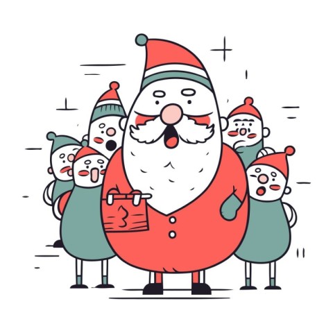 Santa Claus with presents. Vector illustration in doodle style.