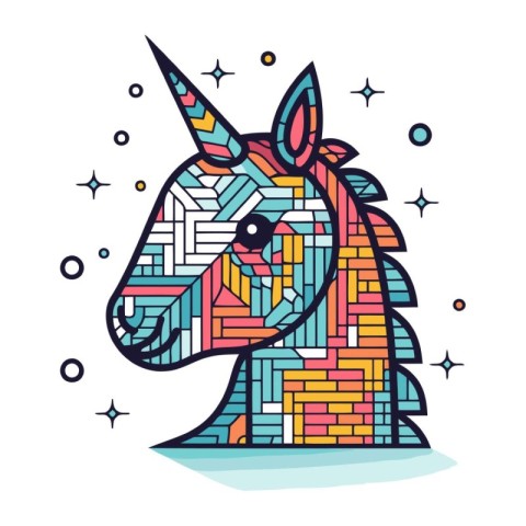 Unicorn head with maze. Vector illustration in cartoon style.