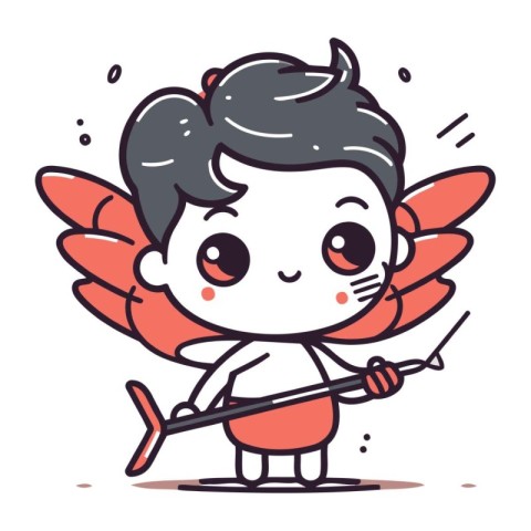 Cute little cupid boy with bow and arrow. Vector illustration.