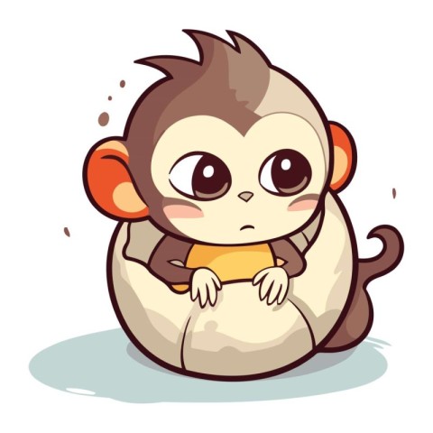 Cute cartoon monkey with a sad expression on his face. Vector il