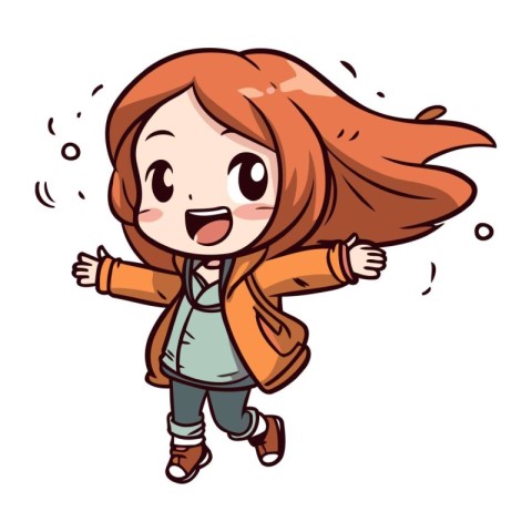 Vector illustration of a cute red haired little girl in casual c