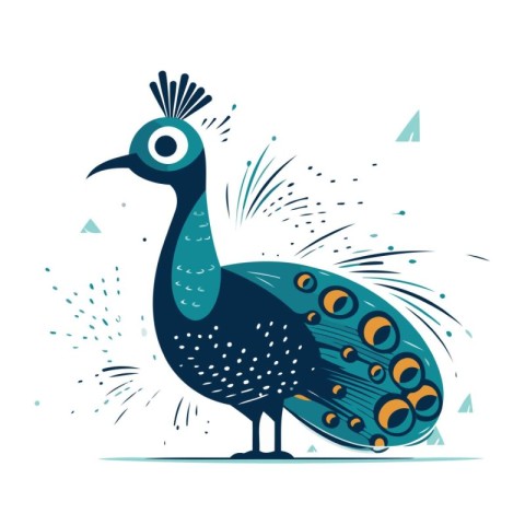 Vector illustration of a peacock on a white background. Flat sty