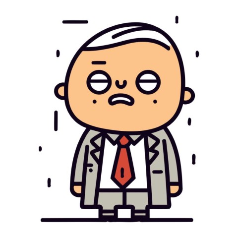 Sad old man in suit and tie. Vector illustration in line style.