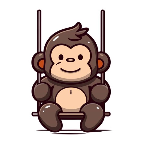 Monkey sitting on a swing isolated on white background. Vector i